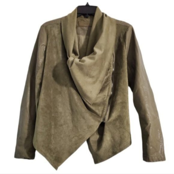 BLANKNYC Olive Green Vegan Leather Suede Drape Moto Jacket Sz S - Picture 4 of 9